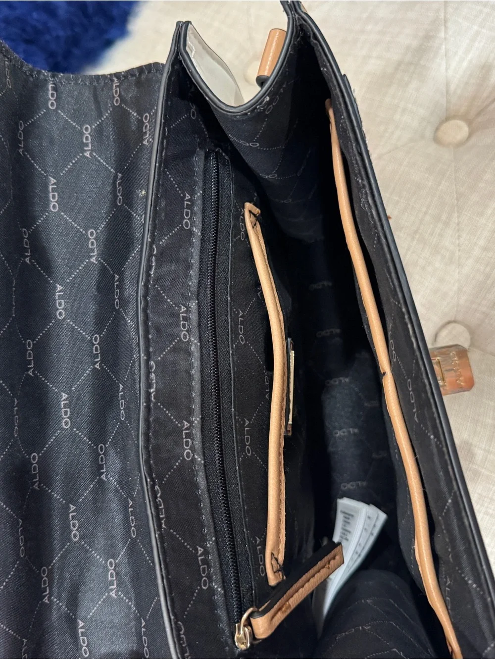 Aldo Tan and White Top-Handle Satchel